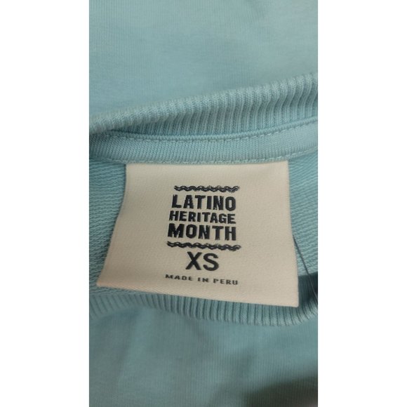 Latino Heritage Month Adult Gender Inclusive Hola Sweatshirt Mint Blue Size XS - Picture 6 of 8